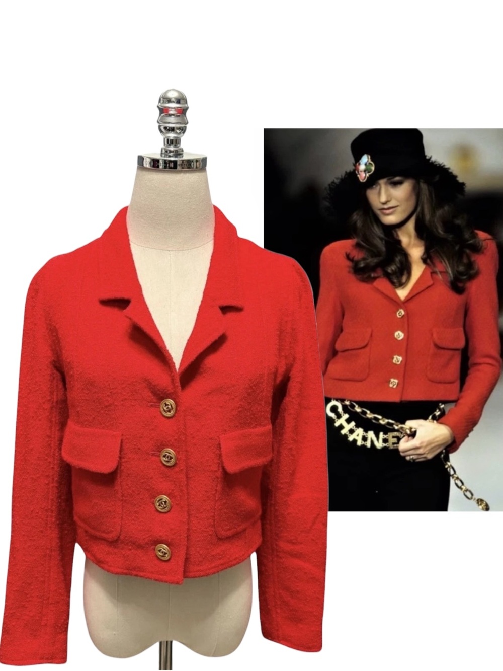 S/S 1993 Chanel Red Tweed Cropped Jacket